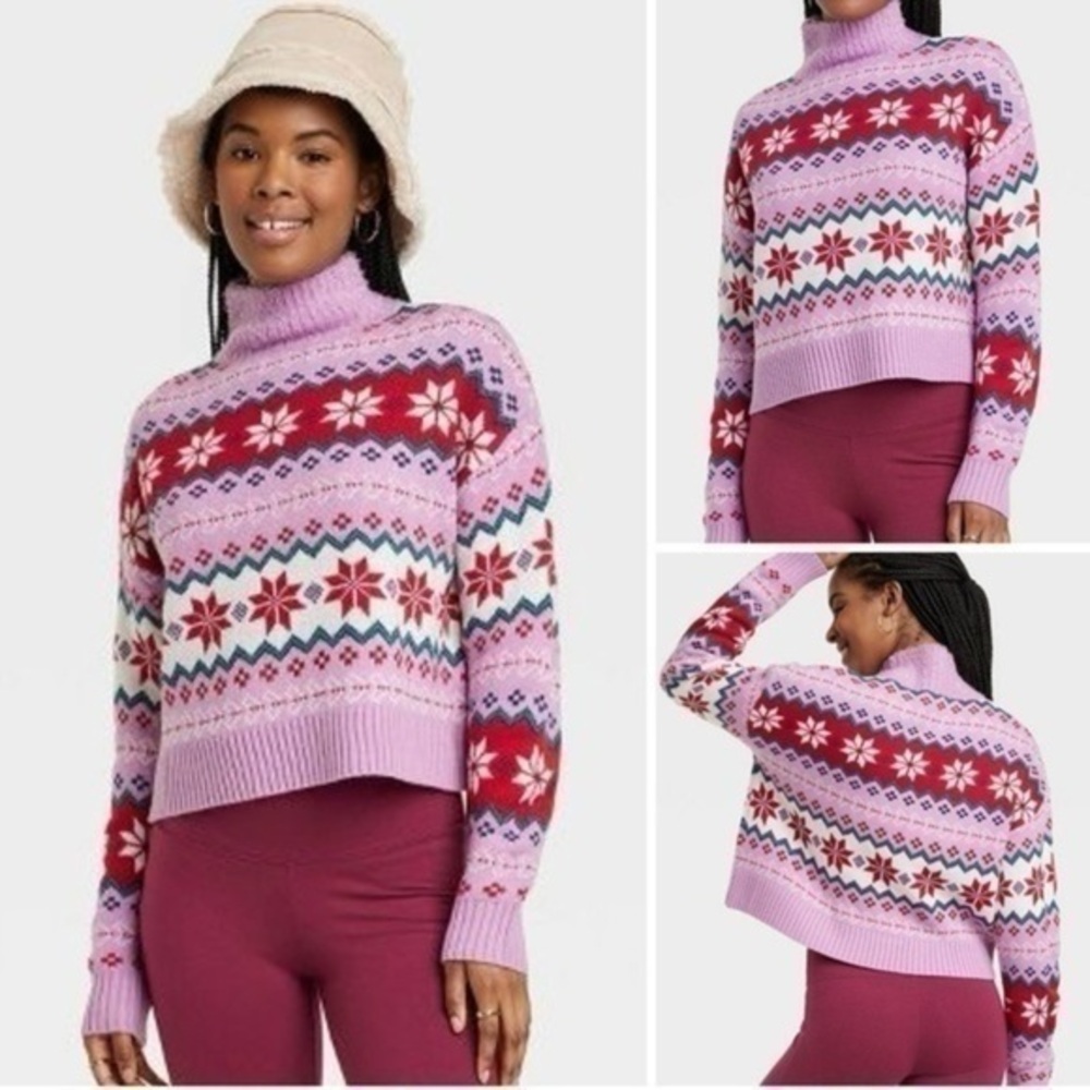 33 Degrees Women's Argyle Graphic Sweater 28” P2P NWT